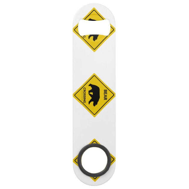 SlipperyJoe's bear crossing sign bear silhouette w Bar Key (Front)