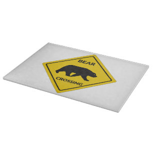 SlipperyJoe's bear crossing sign bear silhouette w Cutting Board