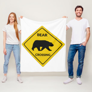 SlipperyJoe's bear crossing sign bear silhouette w Fleece Blanket
