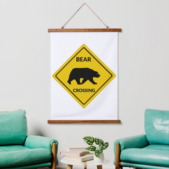 SlipperyJoe's bear crossing sign bear silhouette w Hanging Tapestry (Living Room)
