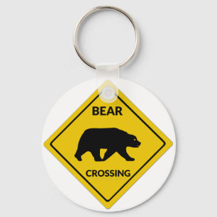 SlipperyJoe's bear crossing sign bear silhouette w Keychain