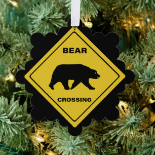 SlipperyJoe's bear crossing sign bear silhouette w Ornament Card