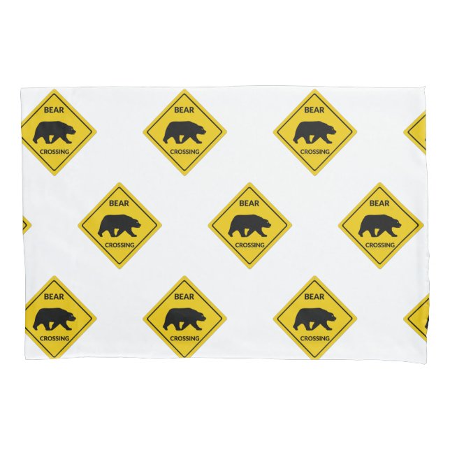 SlipperyJoe's bear crossing sign bear silhouette w Pillowcase (Front)