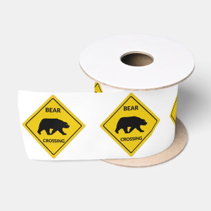 SlipperyJoe's bear crossing sign bear silhouette w Satin Ribbon