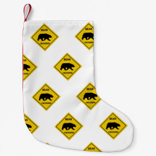SlipperyJoe's bear crossing sign bear silhouette w Small Christmas Stocking