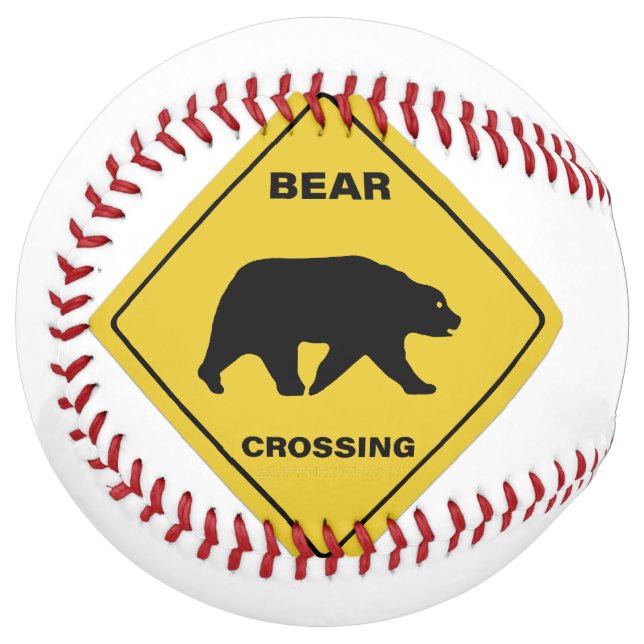 SlipperyJoe's bear crossing sign bear silhouette w Softball (Front Left)