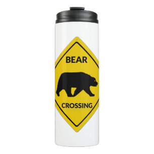 SlipperyJoe's bear crossing sign bear silhouette w Thermal Tumbler