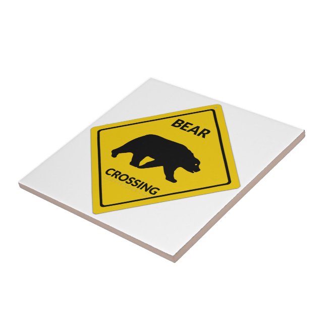 SlipperyJoe's bear crossing sign bear silhouette w Tile (Side)