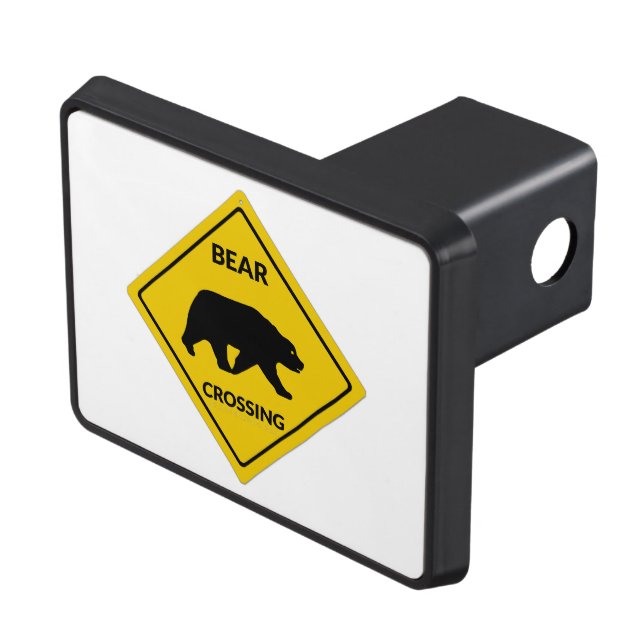 SlipperyJoe's bear crossing sign bear silhouette w Trailer Hitch Cover (Top Right)