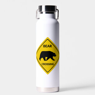 SlipperyJoe's bear crossing sign bear silhouette w Water Bottle