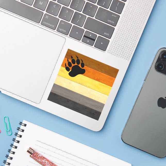 SlipperyJoe's Bear Pride flag wooden floor texture (Laptop w/ iPhone)