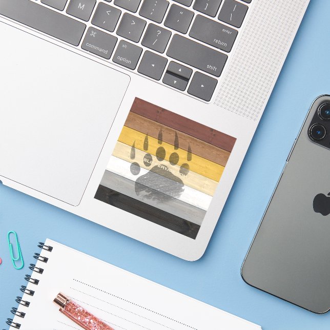 SlipperyJoe's Bear Pride flag wooden floor texture (Laptop w/ iPhone)