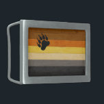 SlipperyJoe's Bear Pride flag wooden floor texture Belt Buckle<br><div class="desc">SlipperyJoe's Bear Pride flag wooden floor texture bear paw print symbol dark brown orange yellow light yellow grey black LGBTQIA artistic horizontal stripes gay gifts diversity fur colour nationalities subculture LGBTQ  community</div>