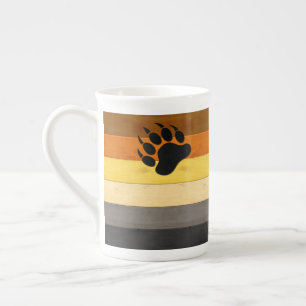 SlipperyJoe's Bear Pride flag wooden floor texture Bone China Mug