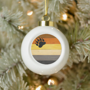 SlipperyJoe's Bear Pride flag wooden floor texture Ceramic Ball Christmas Ornament
