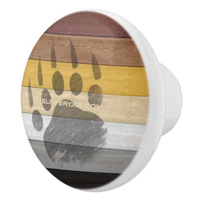 SlipperyJoe's Bear Pride flag wooden floor texture Ceramic Knob (Right)