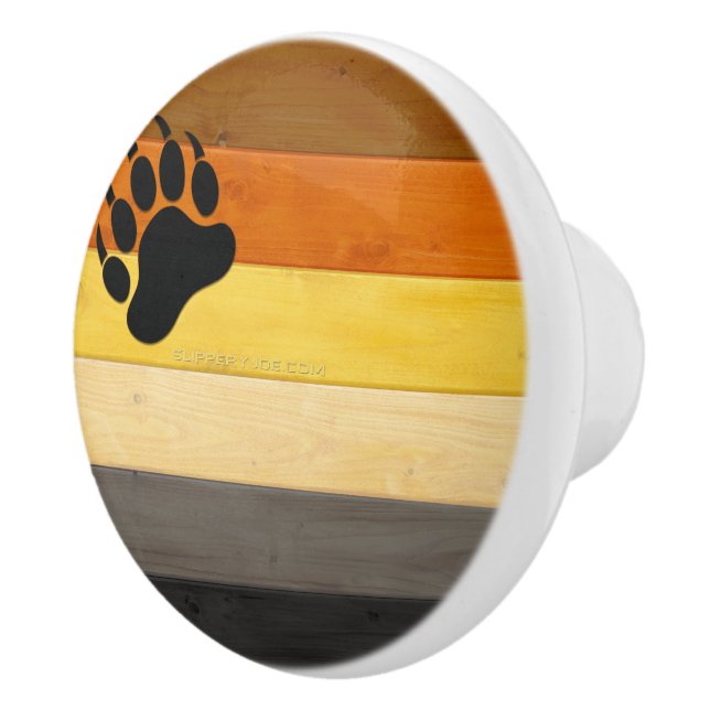 SlipperyJoe's Bear Pride flag wooden floor texture Ceramic Knob (Right)