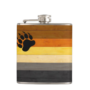 SlipperyJoe's Bear Pride flag wooden floor texture Hip Flask