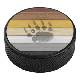 SlipperyJoe's Bear Pride flag wooden floor texture Hockey Puck