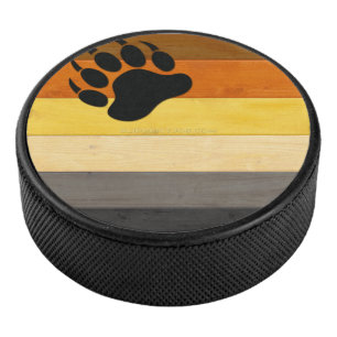 SlipperyJoe's Bear Pride flag wooden floor texture Hockey Puck