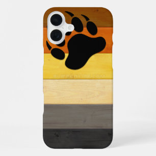 SlipperyJoe's Bear Pride flag wooden floor texture iPhone 16 Plus Case