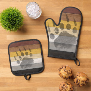 SlipperyJoe's Bear Pride flag wooden floor texture Oven Mitt & Pot Holder Set