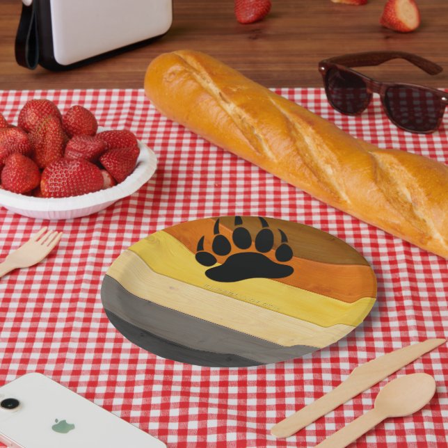 SlipperyJoe's Bear Pride flag wooden floor texture Paper Plate (Picnic)