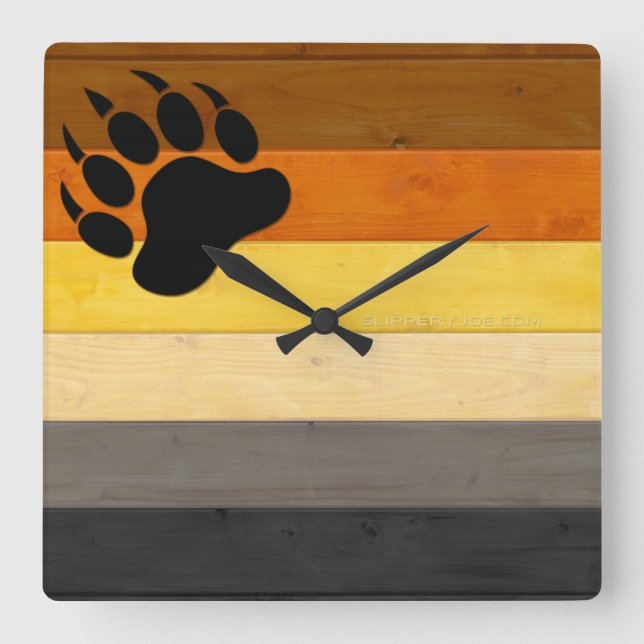 SlipperyJoe's Bear Pride flag wooden floor texture Square Wall Clock (Front)