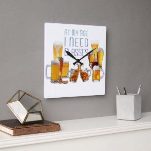 SlipperyJoe's beer glasses pilsner glasses steins Square Wall Clock