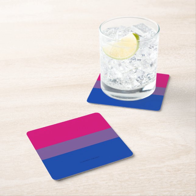 SlipperyJoe's Bisexual Pride Flag colours magenta  Square Paper Coaster (Insitu)