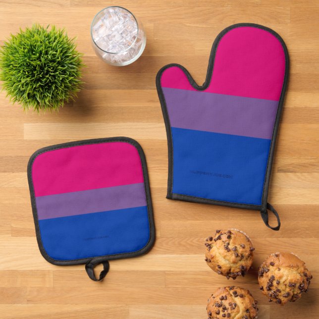 SlipperyJoe's Bisexual Pride Flag lavender-pink bl Oven Mitt & Pot Holder Set (Top Down)
