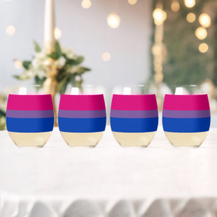 SlipperyJoe's Bisexual Pride Flag lavender-pink bl Stemless Wine Glass
