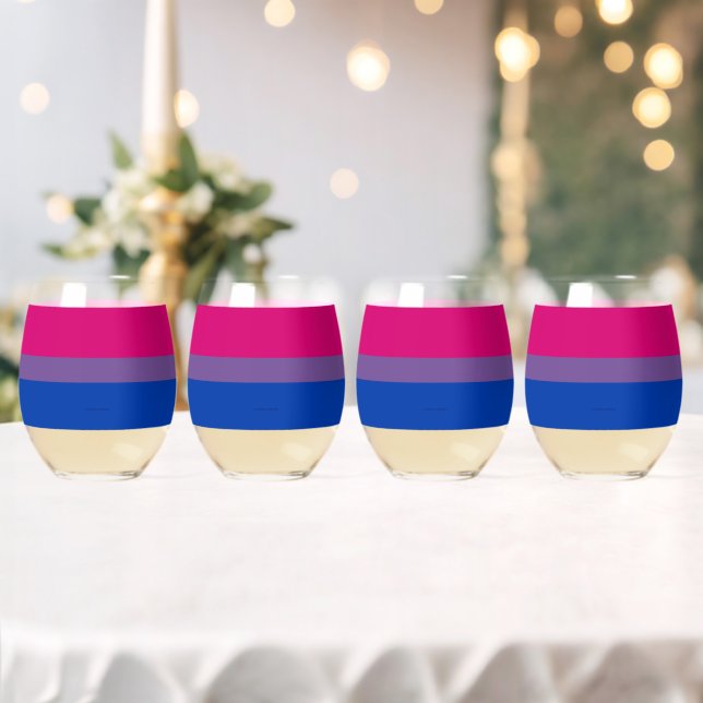 SlipperyJoe's Bisexual Pride Flag lavender-pink bl Stemless Wine Glass (Insitu (Wedding))