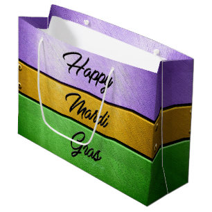 SlipperyJoe's bold Mardi Gras theme purple gold gr Large Gift Bag