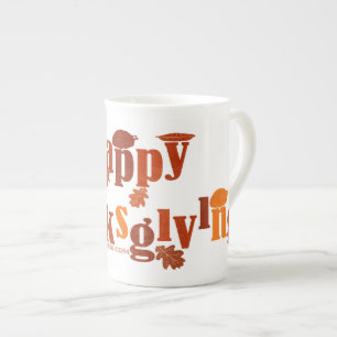 SlipperyJoe's bright festive Thanksgiving graphic Bone China Mug