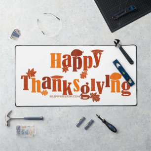 SlipperyJoe's bright festive Thanksgiving graphic Desk Mat