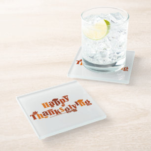 SlipperyJoe's bright festive Thanksgiving graphic  Glass Coaster