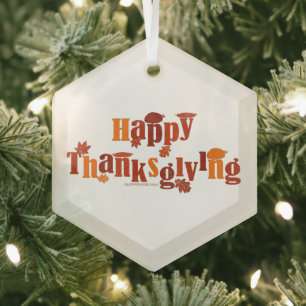 SlipperyJoe's bright festive Thanksgiving graphic Glass Ornament