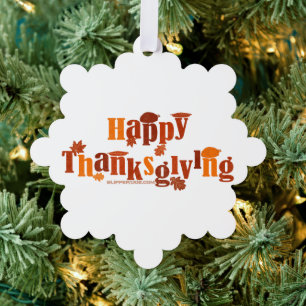 SlipperyJoe's bright festive Thanksgiving graphic Ornament Card