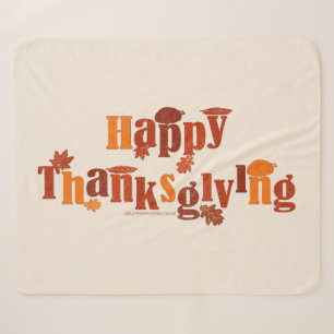 SlipperyJoe's bright festive Thanksgiving graphic Sherpa Blanket
