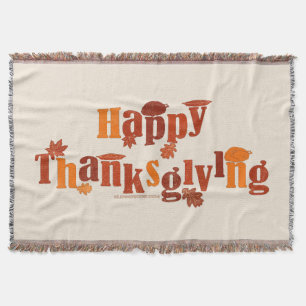 SlipperyJoe's bright festive Thanksgiving graphic Throw Blanket