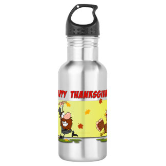 SlipperyJoe's bright playful Thanksgiving cartoon  532 Ml Water Bottle