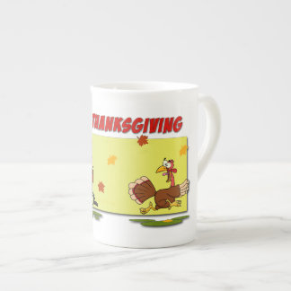 SlipperyJoe's bright playful Thanksgiving cartoon  Bone China Mug