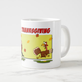 SlipperyJoe's bright playful Thanksgiving cartoon  Large Coffee Mug