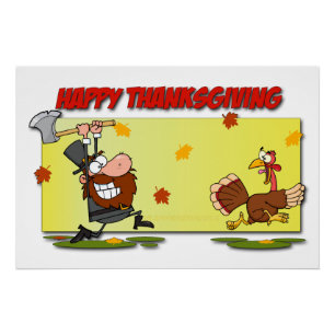 SlipperyJoe's bright playful Thanksgiving cartoon Poster