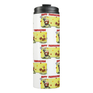 SlipperyJoe's bright playful Thanksgiving cartoon  Thermal Tumbler