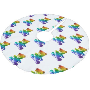 SlipperyJoe's brushed metal teddy bear rainbow gra Brushed Polyester Tree Skirt