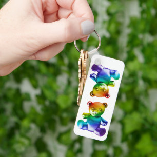 SlipperyJoe's brushed metal teddy bear rainbow gra Keychain