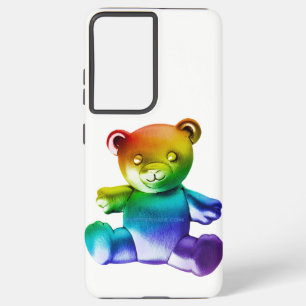 SlipperyJoe's brushed metal teddy bear rainbow gra Samsung Galaxy Case