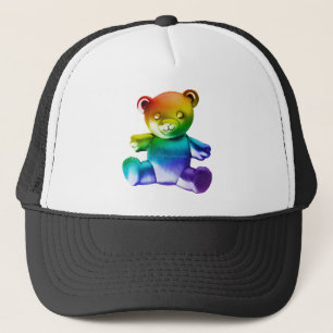 SlipperyJoe's brushed metal teddy bear rainbow gra Trucker Hat